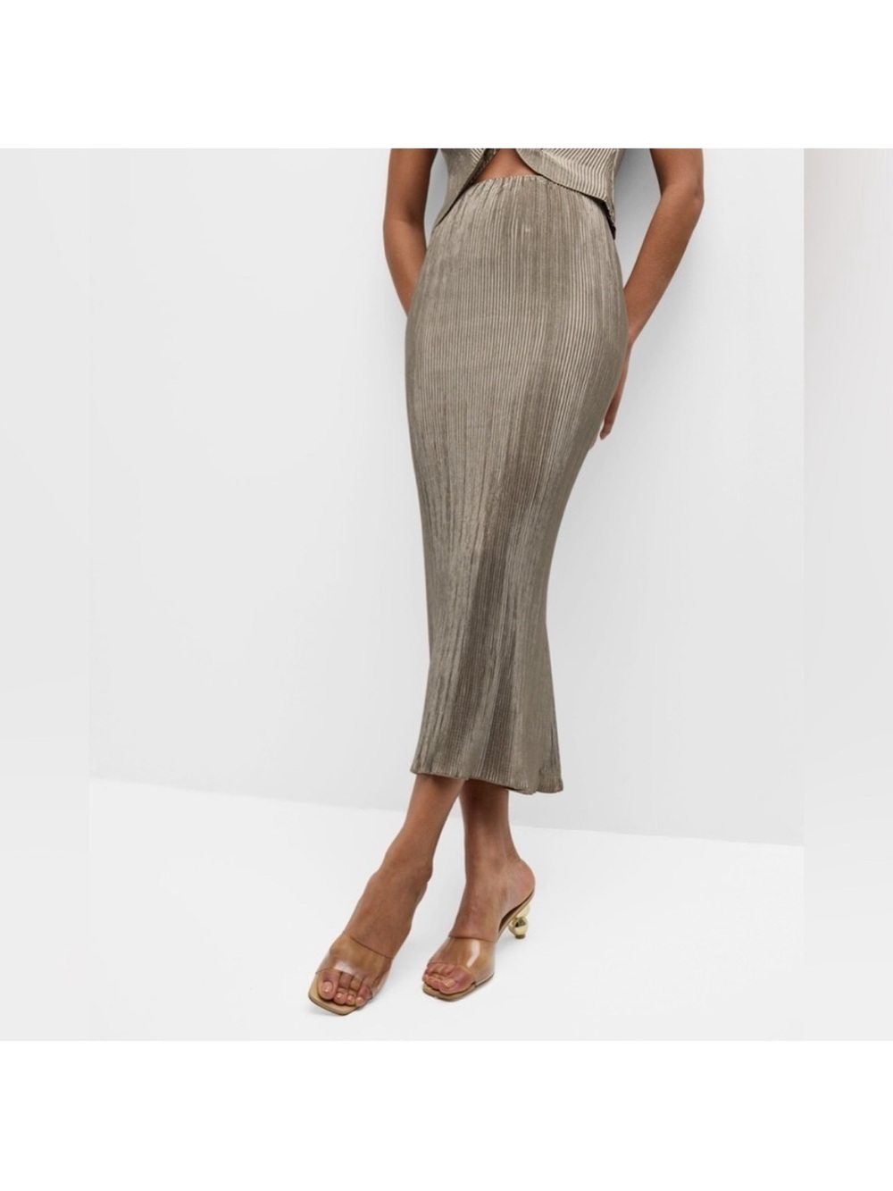 Cult Gaia Kylii Pleated Satin Women’s Midi Skirt Extra-Small XS NWT